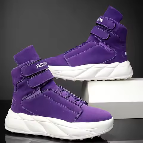 2026 Purple High Top Sneakers Men Velcro Platform Shoes Thick Sole Fashion Streetwear Casual Walking