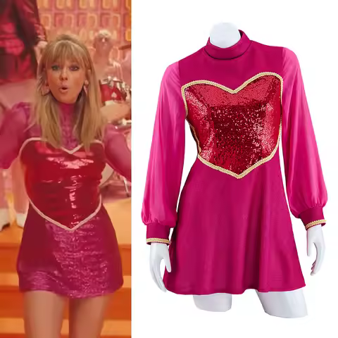 Taylor ME Heart Dress Eras Tour Costume Singer Concert Hand Made Heart Dress Shiny Rose Red Dress Ha