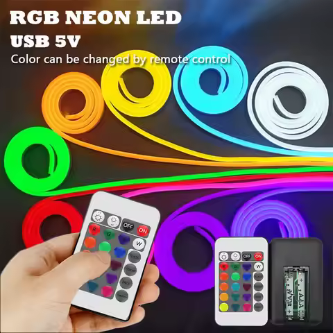 5V USB RGB Neon LED Strip SMD3535 IR Remote Control Color Changing Rope Lights for Bedroom