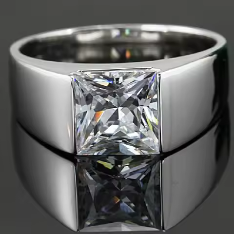 Solitaire Male Princess cut 3ct Diamond Ring 925 sterling silver Jewelry moissanite Engagement Weddi
