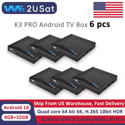 6-Pack We2uSat K3 Pro 6K HDR Android 10 4+32GB TV Box for US Bulk Quad Core 64bit Build in WiFi-6 2.