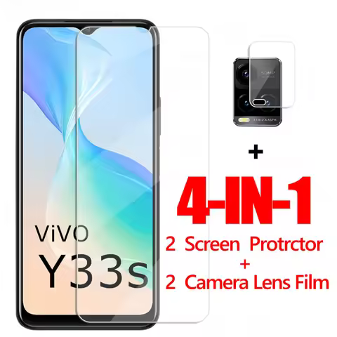 4IN1 Clear Glass For Vivo Y33S Screen Protector Vivo Y33S Front Tempered Glass Vivo Y20T Y12S Y21 Y3