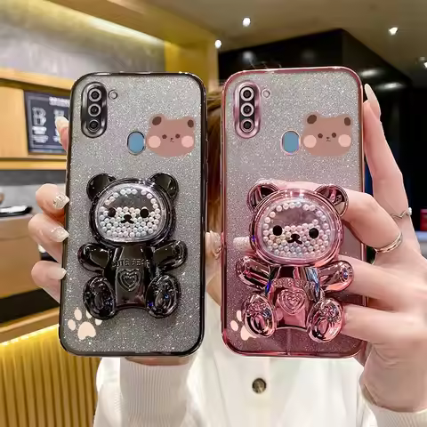 M 53 Glitter Bling Bear Phone Holder Case On For Samsung Galaxy M14 M23 M31 M33 M34 M51 M52 M53 M54 