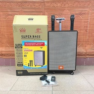 [25000W] 12"WOOFER MYCROWN MY-TS12K02 PORTABLE BLUETOOTH SPEAKER RECHARGERABLE KAYU TROLLEY KARAOKE 