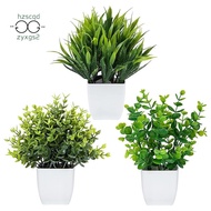 3 Pack Fake Plants in Pots Artificial Eucalyptus Plant Mini Potted Faux Plants Indoor Small Plastic Wheat Grass Shrubs