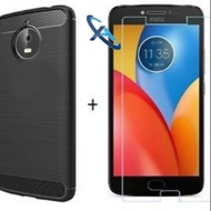 Motorolla Moto E4 Plus Carbon Fiber + Tempered Glass Moto E4 Plus Case