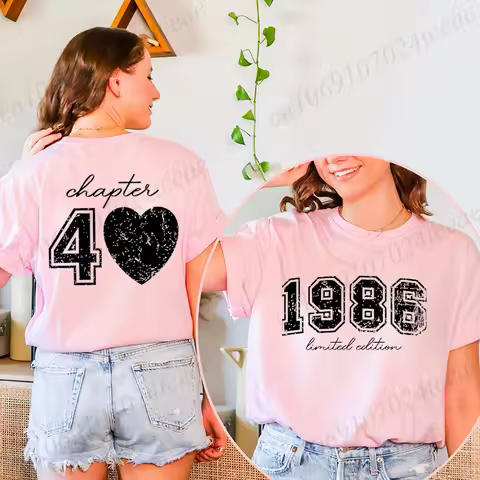 Short Sleeve T-Shirts for Women 40th Birthday Regular Sportswear Vintage 1986 40 Bday Women's Stretc