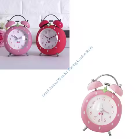 C9GC Kids Alarm Clock Quiet Operations Strawberry Design with Twin Bells Gift