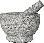 Granite Mortar and Pestle Set, 6" Natural Unpolished Stone Grinder, 2 Cup Capacity, 7.5 Pounds