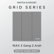 Light Switch Modern Home Light Switch/ 3 Gang DUTRON GRID Series Dark Grey 2 Way