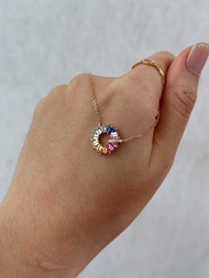 愛的循環彩虹漸層天然剛玉鑽石剛玉18k金項鍊彩色藍寶石吊墜