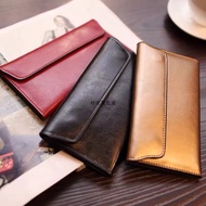 Wallet Women's Genuine Cowhide Long Wallet Simple Storage Bag Solid Color Gold Lucky All-Match Girl 