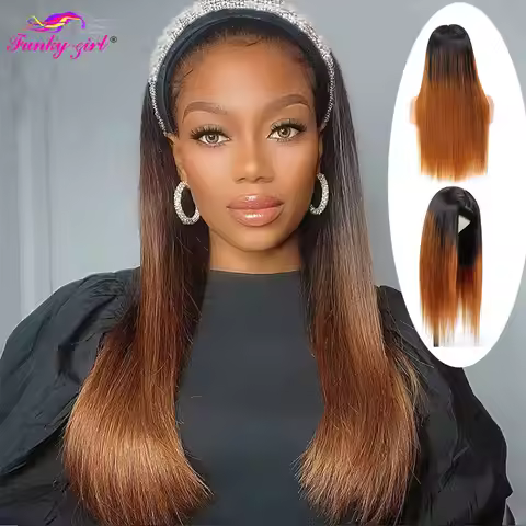 FG 1B/30 350 Colored Straight Headband Scarf Wig Brazilian 100% Remy Human Hair Straight Full Machin