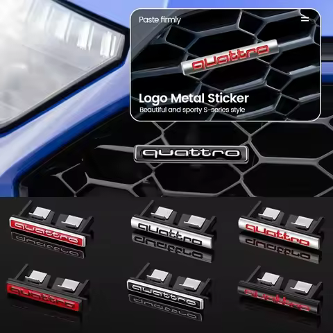 6 colors Metal Quattro Logo Front Grill Badge Emblem Sticker Decals for Audi A3 A4 A5 A6 A7 A8 S3 S4