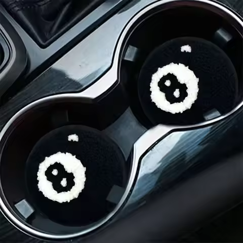 1Pair Black No.8 Ball Coaster Dart Pattern Car Interior Insulation Pad Machine Washable Reusable Car