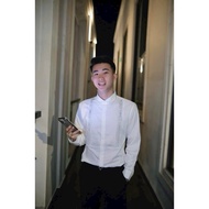 De Ga 645 Men's Long-Sleeved Shirt with Letter Embroidered Square Border, Cool Linen Fabric, Royal S