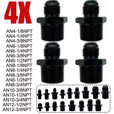 4X AN4 AN6 AN8 AN10 AN12- 1/4NPT 1/8NPT 3/8NPT 3/4 NPT Male Straight Adapter Flare Fitting Auto Fuel