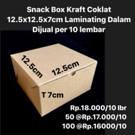Brown Kraft Snack Box 12.5x12.5x7cm Laminating in Sold per 10 sheets