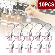 10pcs Premium Stainless Steel Clothespins with Hook Laundry Clothes Pegs for Hanging Clothes Pants Hanger Tongs Clip Hook Clip