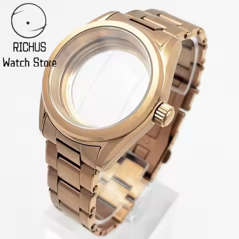38mm NH35 Case Sapphire Glass RoseGold Watch Case Stainless Steel Strap Fit NH35 NH36 ETA2824 PT5000