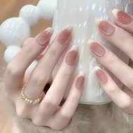 Pieceg Cat Eye Fake Hands Pink Tone White Border Box of 24 Premium NailBox Free 5 Nail Accessories |