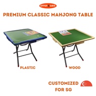 ONS Traditional Foldable Green / Wood Mahjong Table With Drawer And Blue Frame Fully Assembled [Local Seller]