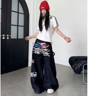 Baggy American Flag Print Street Style Wide Leg Jeans Y2K-M.I.O STORE