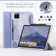 สำหรับ Redmi Pad SE เคสโปร่งใส11นิ้วสำหรับแผ่น Xiaomi 5 5 5 Pro 11 "Mi Pad 6 Pro หนังตั้งได้แบบสามพับฝาครอบเนื้อนิ่ม TPU หลังแบบใสพร้อมที่ใส่ดินสอ