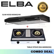 [COMBO DEAL]Elba Slim Hood ESH-M7598(BK) Kitchen Hood + ELBA Table Gas Stove EGS-M6992(SS)