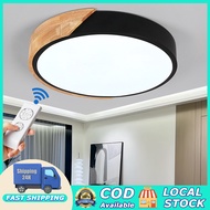 Wooden LED Ceiling Light Tricolor Dimmable Ceiling Lamp Light Room Lampu Circle LED Surface Lighting