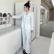 ขายใหม่ร้อนฤดูกาลผู้หญิงชุดนอนผ้าฝ้ายชุดแขนยาวกางเกงเสื้อผ้าสีดําสีขาว Polka Dot สบาย Autu