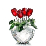 Crystal Rose Flower Figurine Spring Bouquet Sculpture Glass Dreams Ornament Home Wedding Decor Colle