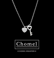 Chomel Silver Necklace Womens Original Design Diamond Heart Key Lockbone Chain Fashion Jewelry Fresh