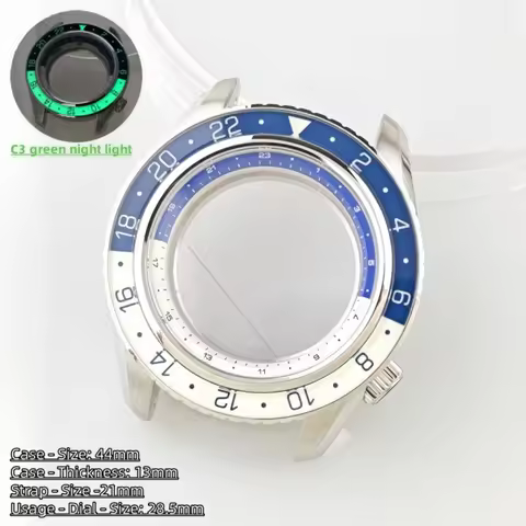 44mm Silver Watch Lume Bezel Case Fit 28.5mm Dial For Seiko Grand GMT NH35/34/38/70/72 Automatic Mov