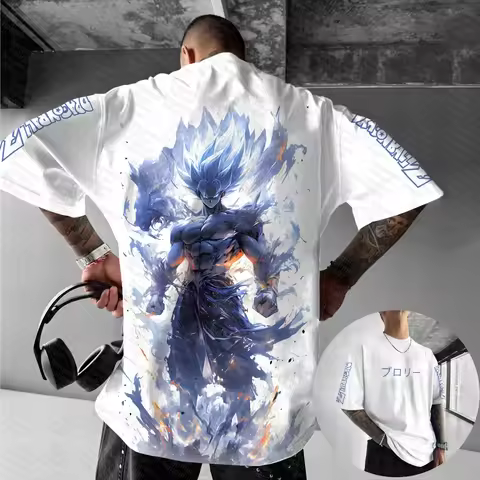 Dragon Ball Super Saiyan T Shirt Men Cotton Short Sleeve Tops 2025 Summer Anime Graphic Tees White B