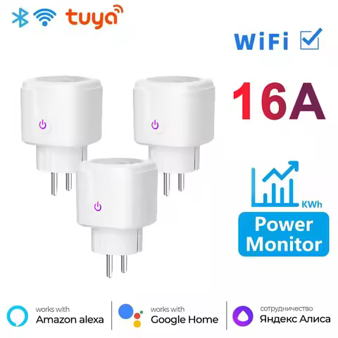Tuya 16A Wireless Smart Power Plug WiFi 2.4G App Voice Remote Control Socket Energy Monitor Outlet W