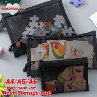 1ONLYTWO Mesh File Bag, Transparent Nylon Pen Bag,  A4 A5 A6 Puzzle Storage Bag Office