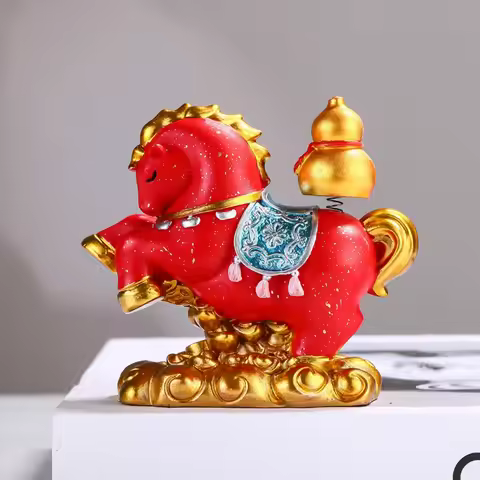 Vivid Resin Horse Figurine Desktop Ornament Chinese Style New Year Mascot Miniature Good Luck Red Zo