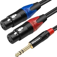 Disino Dual Female XLR to 1/4 inch(6.35mm) TRS Stereo Male Plug Y-Splitter Cable, Unbalanced 2-XLR F