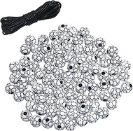 120 Pieces Soccer Ball Beads Acrylic Sports Beads with Big Hole and 4.37 Yards Waxed Cord for Bracel