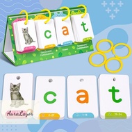 [AuraLayor] Kids CVC Words Flashcards Phonics Flip Chart Word Builder Sight Words Activity Learning 