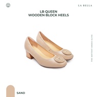 LA BELLA รองเท้าคัชชูส้นสูงหนังแกะ รุ่น LB QUEEN WOODEN BLOCK HEELS - SAND