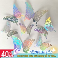 Combo of 12 Joful Home 3D Butterflies Wall Stickers in Sparkling Silver Color Party Decorations with