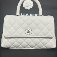Chanel Small Coco Handle White Light-gold tone Metal Brand New Full Set Never Worn Flap Bag with Han