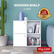 4 Tier Bookshelf with 2 Doors my-com Almari Buku Budak Rak Buku Bertutup Rak Dapur Storage Cabinet