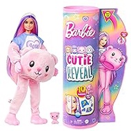 BARBIE Cutie Reveal HKR04 Cuddly Soft Plush Packaging with 10 Surprises, Movable with Accessories, Includes Mini Teddy Bear and Animal Pattern Jacket, for Children from 3 Years