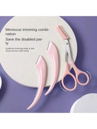 Kit de herramientas de aseo para cejas curvadas nuevas de 3 piezas con peine y tijeras para mujeres: navaja segura y precisa para principiantes