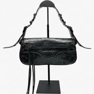 BALENCIAGA so black油蠟皮肩背腋下機車包 29*14*4 98新配件塵袋