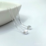 Simple Luxury Brushed Square Feel s925 Pendant Sterling Silver Clavicle Feel Necklace Design Female 
