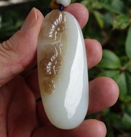 白玉雙蝶雕 白玉 新疆和闐糖玉 和田玉 吊飾 50克 Jade 掛件 頸鍊
